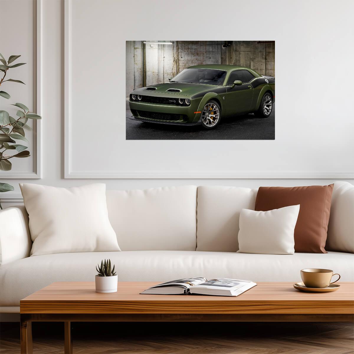 Dodge Challenger SRT Hellcat Redeye Widebody | American Muscle Poster | Olive Green Mopar Art - Cars Poster