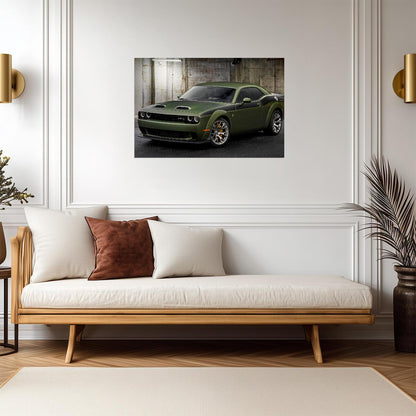 Dodge Challenger SRT Hellcat Redeye Widebody | American Muscle Poster | Olive Green Mopar Art - Cars Poster