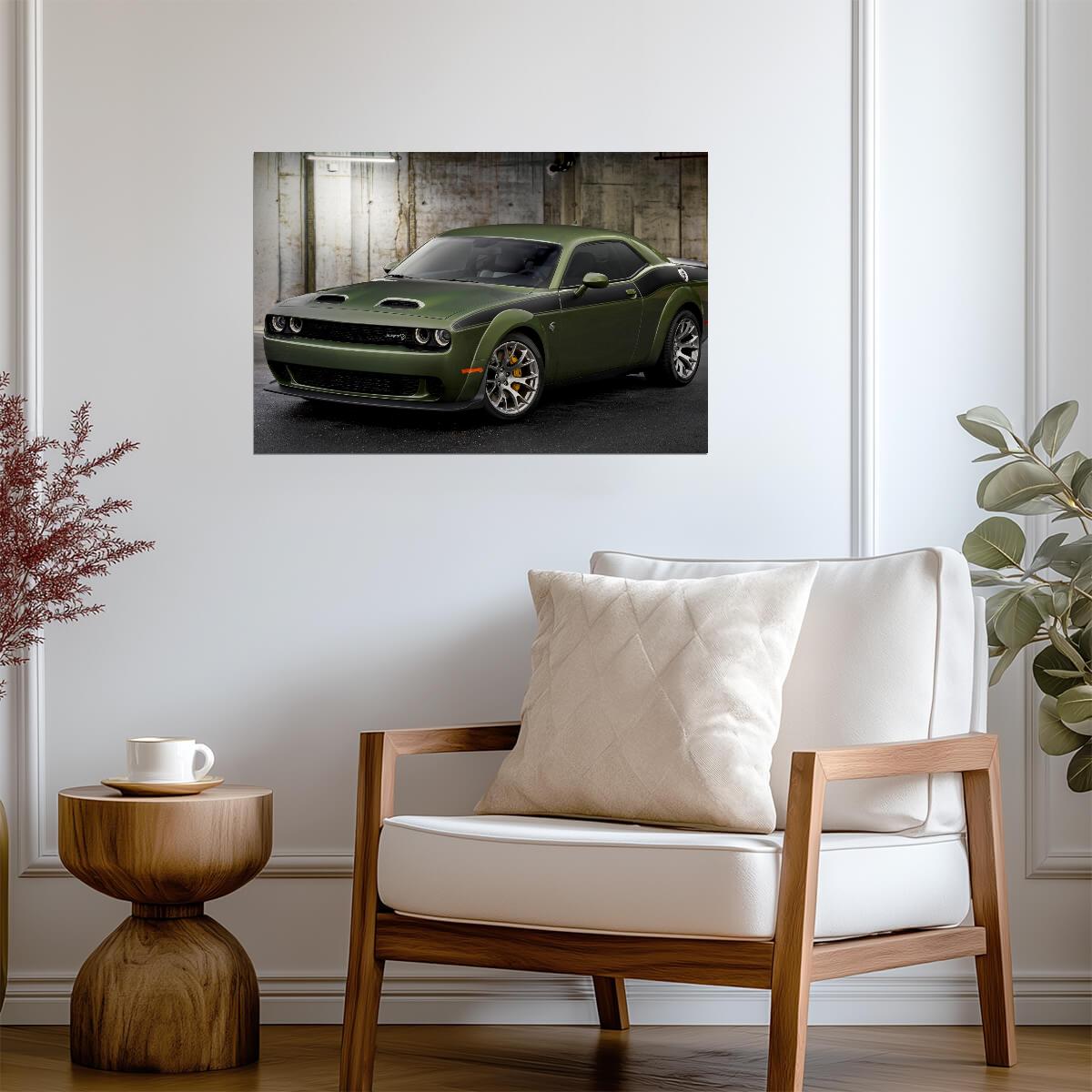 Dodge Challenger SRT Hellcat Redeye Widebody | American Muscle Poster | Olive Green Mopar Art - Cars Poster