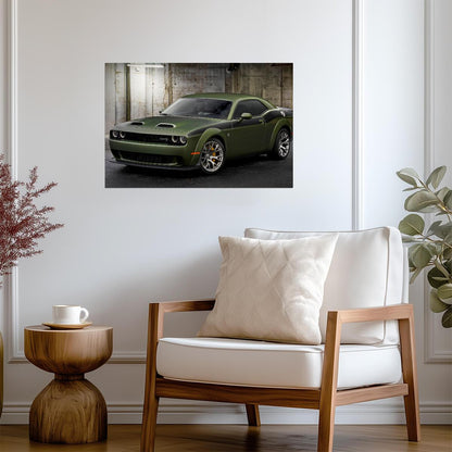 Dodge Challenger SRT Hellcat Redeye Widebody | American Muscle Poster | Olive Green Mopar Art - Cars Poster