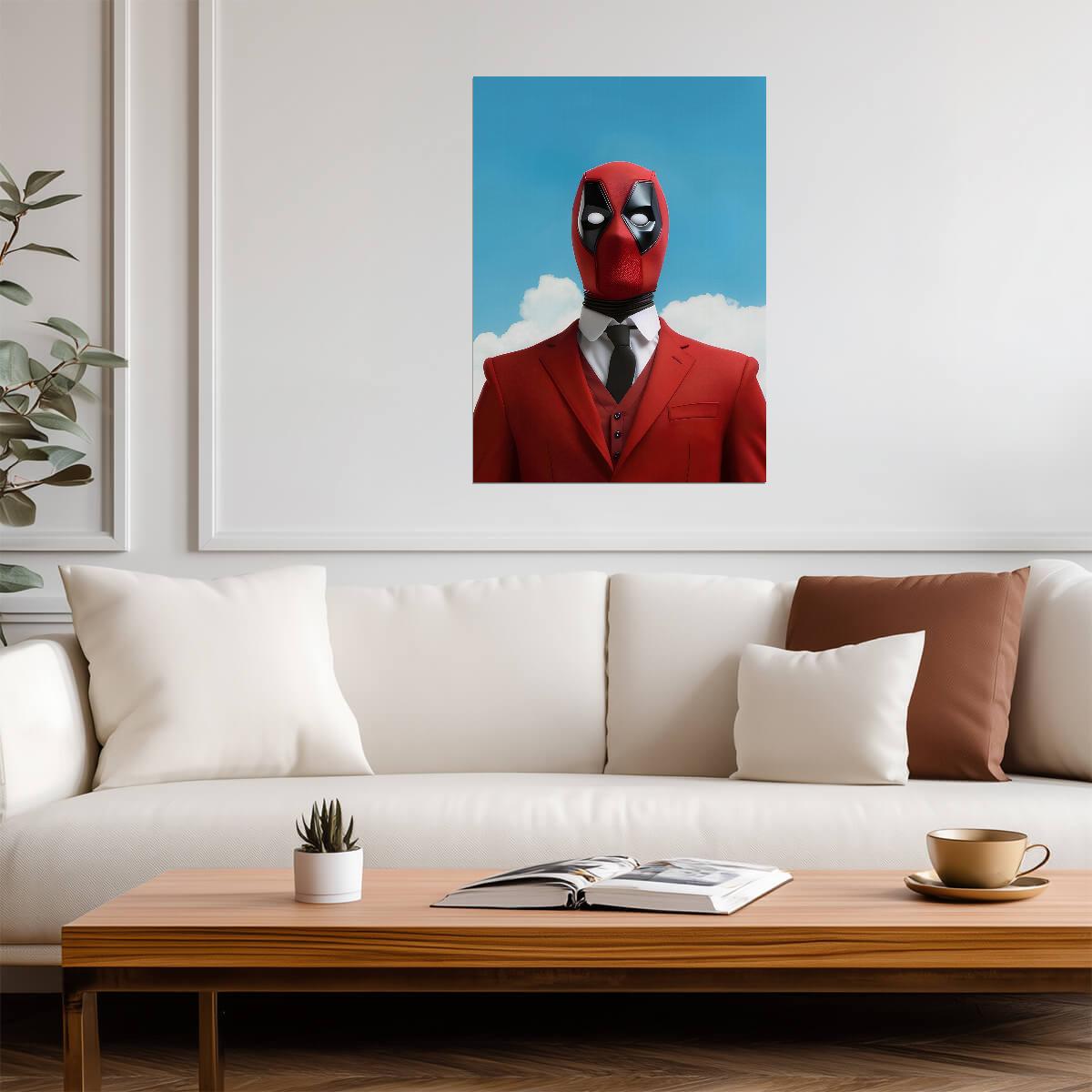 Deadpool in a Red Suit | Surreal Superhero Art | Marvel Movie Fan Poster - Movies & TV Poster