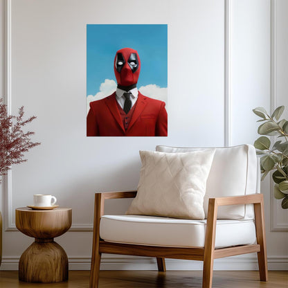 Deadpool in a Red Suit | Surreal Superhero Art | Marvel Movie Fan Poster - Movies & TV Poster