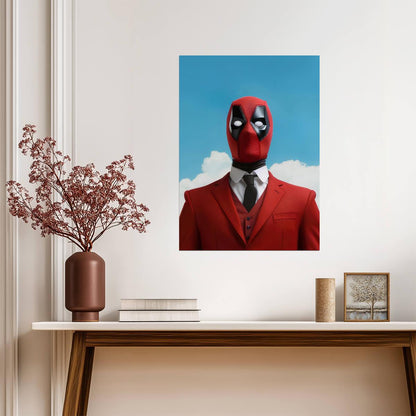 Deadpool in a Red Suit | Surreal Superhero Art | Marvel Movie Fan Poster - Movies & TV Poster