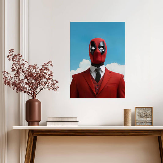 Deadpool in a Red Suit | Surreal Superhero Art | Marvel Movie Fan Poster - Movies & TV Poster