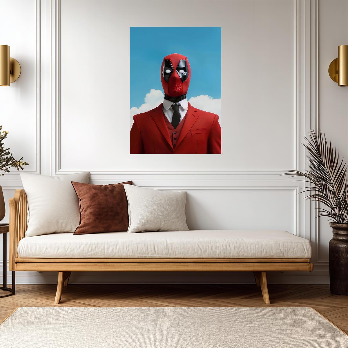 Deadpool in a Red Suit | Surreal Superhero Art | Marvel Movie Fan Poster - Movies & TV Poster