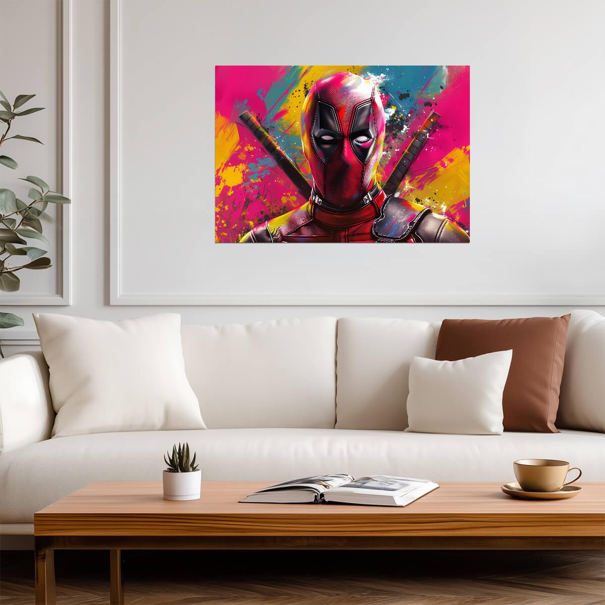 Deadpool Paint Splatter Portrait | Abstract Superhero Art | Vibrant Marvel Movie Poster - Movies & TV Poster