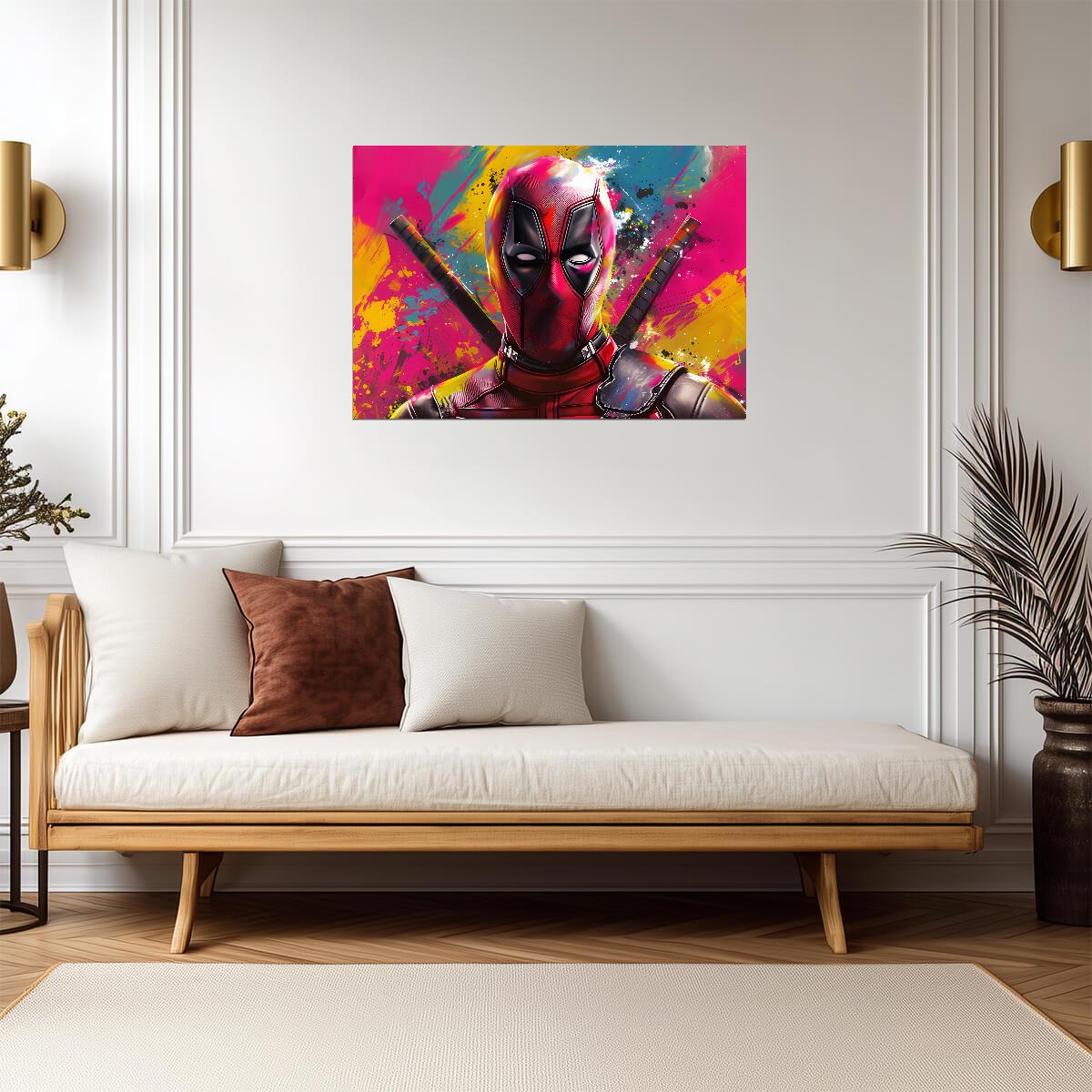 Deadpool Paint Splatter Portrait | Abstract Superhero Art | Vibrant Marvel Movie Poster - Movies & TV Poster