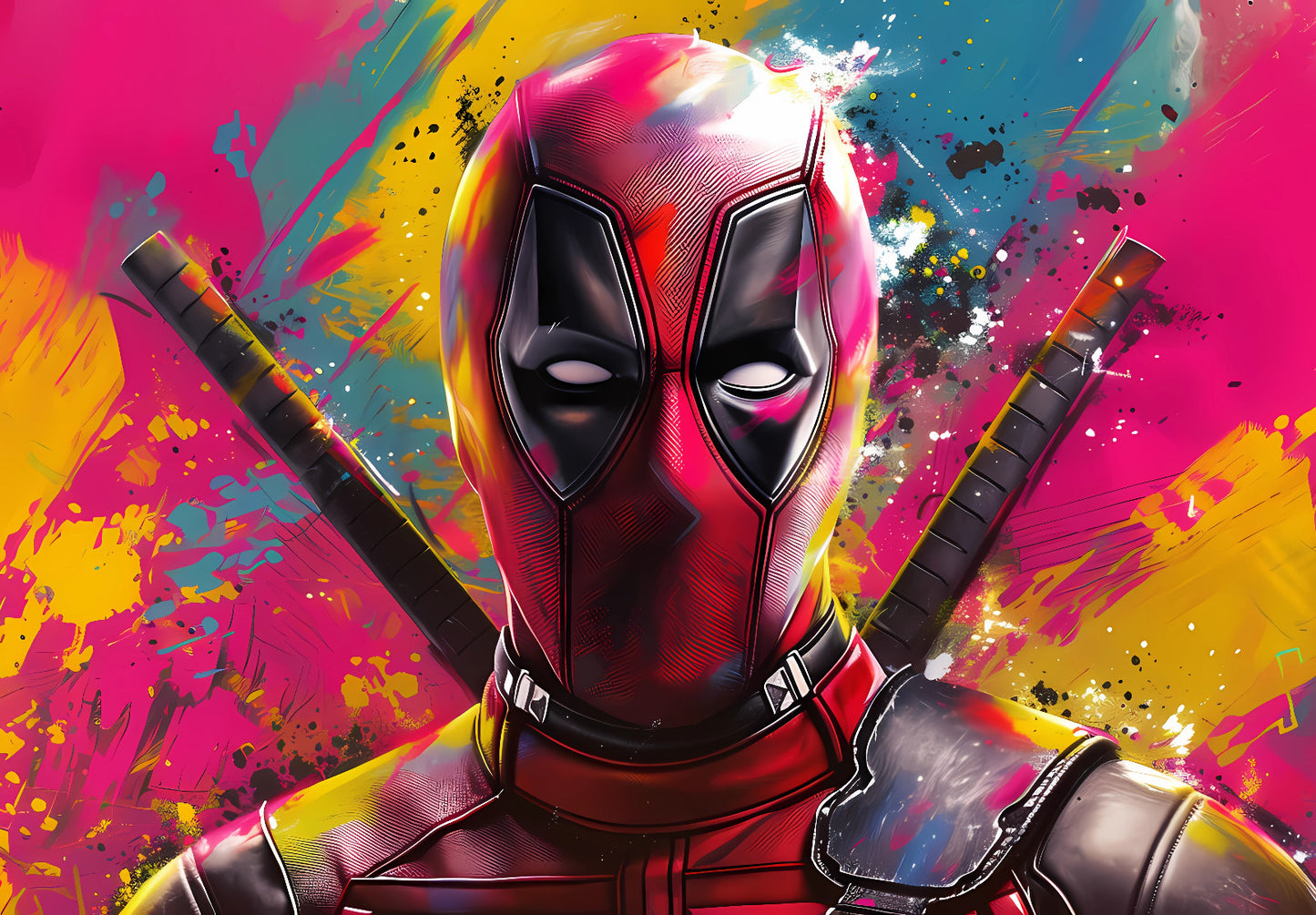 Deadpool Paint Splatter Portrait | Abstract Superhero Art | Vibrant Marvel Movie Poster - Movies & TV Poster