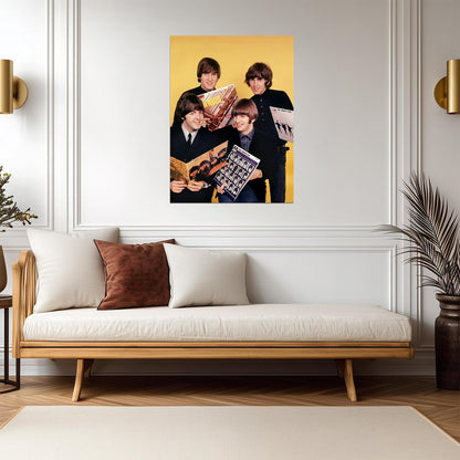 The Beatles with Their First Albums | Vintage 1960s Rock Poster | Music History Print - Music Poster