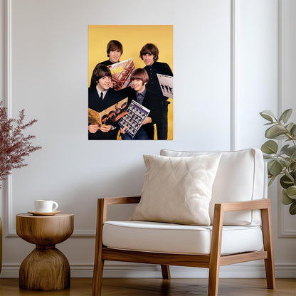 The Beatles with Their First Albums | Vintage 1960s Rock Poster | Music History Print - Music Poster