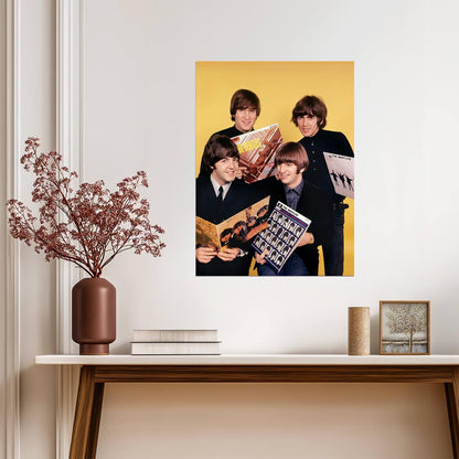The Beatles with Their First Albums | Vintage 1960s Rock Poster | Music History Print - Music Poster