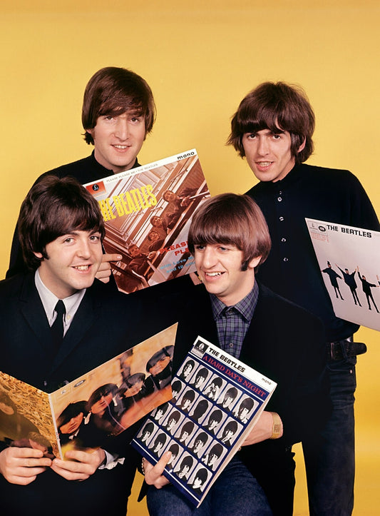 The Beatles with Their First Albums | Vintage 1960s Rock Poster | Music History Print - Music Poster