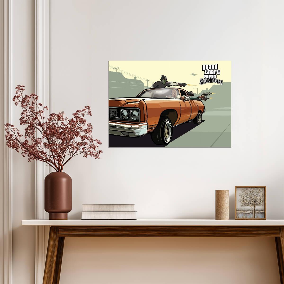 Grand Theft Auto San Andreas Drive By Shooting | Classic Game Art Poster | Retro GTA Gaming Decor - Video Games Poster
