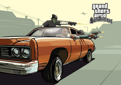 Grand Theft Auto San Andreas Drive By Shooting | Classic Game Art Poster | Retro GTA Gaming Decor - Video Games Poster