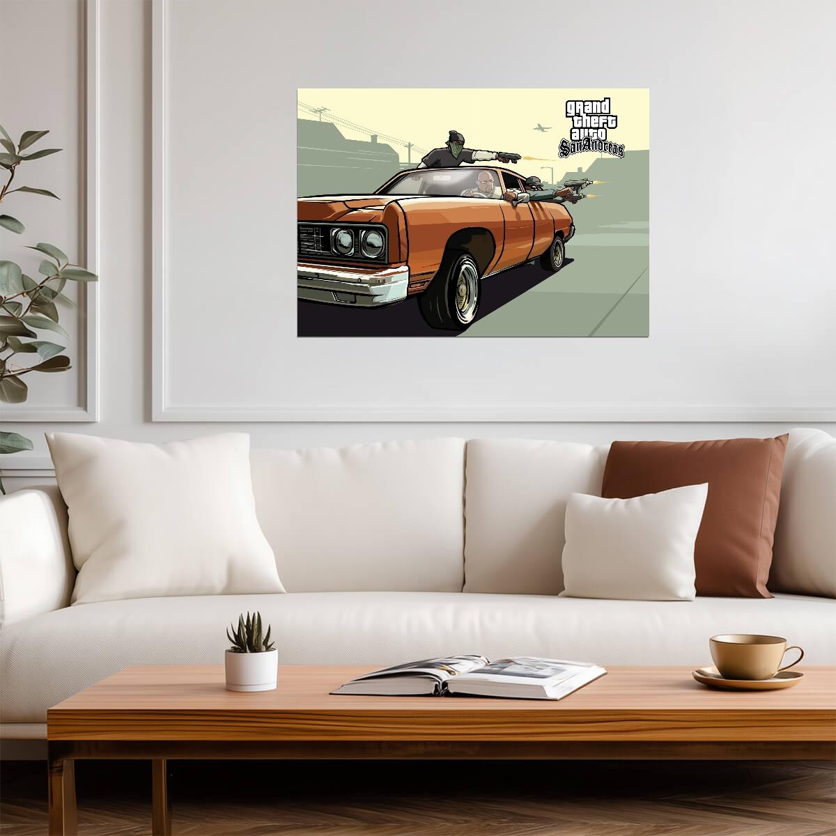 Grand Theft Auto San Andreas Drive By Shooting | Classic Game Art Poster | Retro GTA Gaming Decor - Video Games Poster