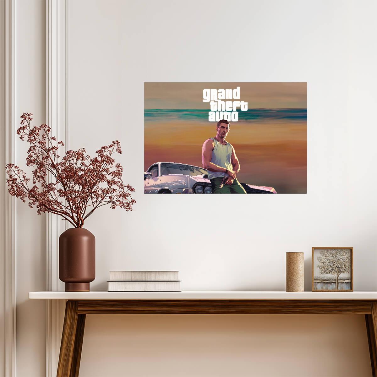 Grand Theft Auto VI Jason Duval Fan Edit | Vice City Promo Art Element | Vice City Gamer Gift - Video Games Poster