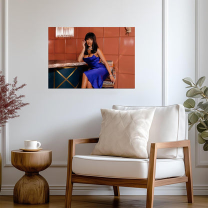 Saweetie in Blue Satin Dress | Glamorous Photoshoot Poster | Modern Female Rapper Art - Music Poster