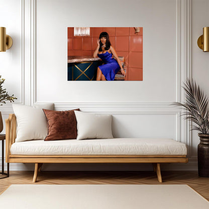 Saweetie in Blue Satin Dress | Glamorous Photoshoot Poster | Modern Female Rapper Art - Music Poster