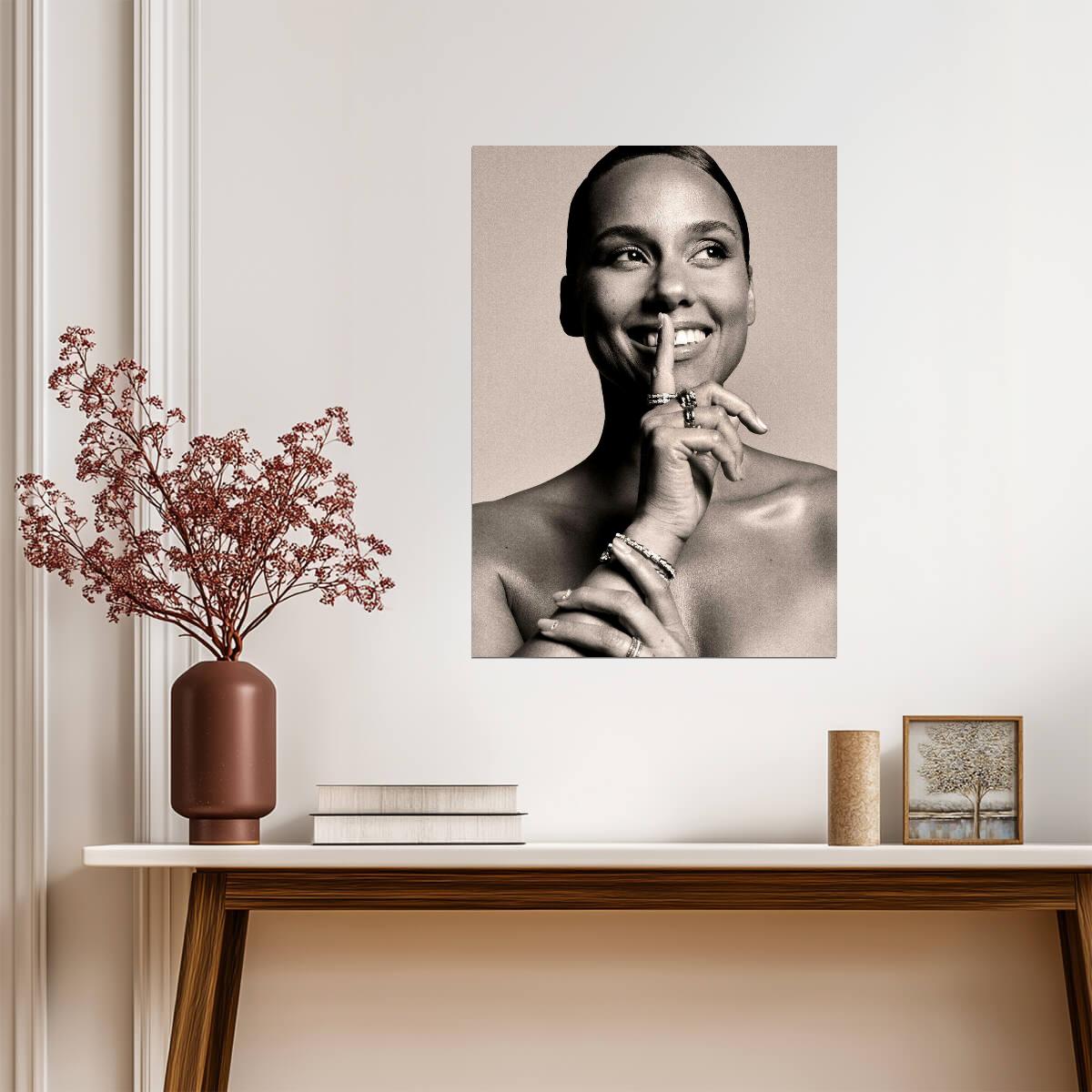 Alicia Keys | Black and White Portrait | Music Poster - Music Poster