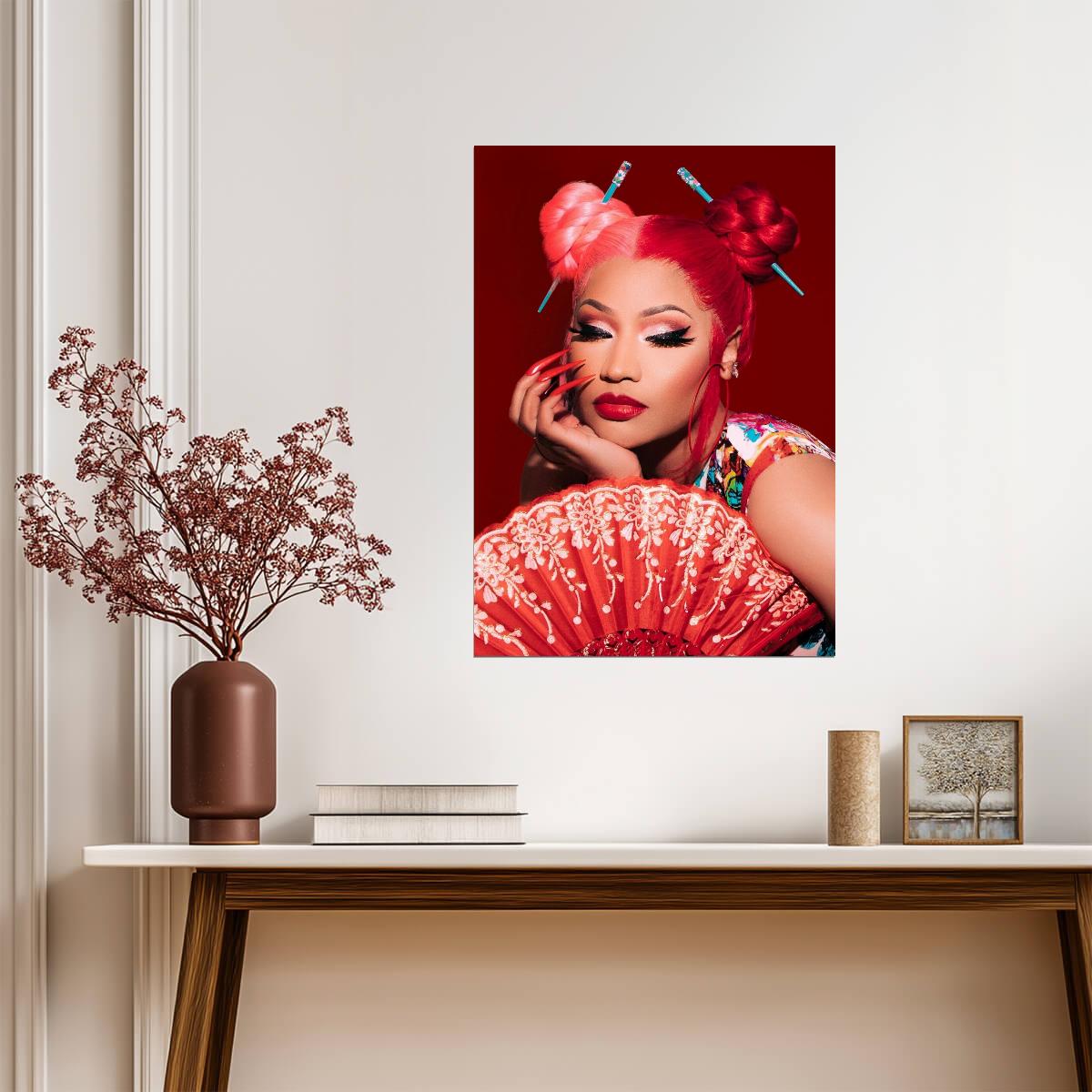 Nicki Minaj Red Ruby Da Sleeze | Asian Inspired Photoshoot Poster | Hip Hop Music Art - Music Poster