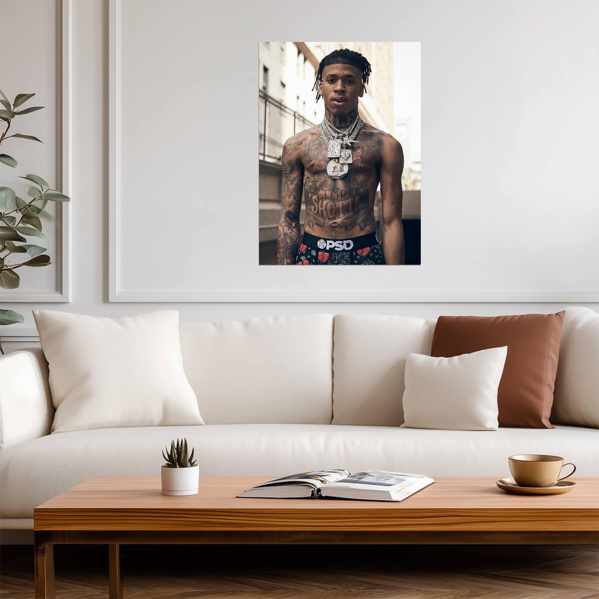 Nle Choppa Shirtless Tattoos | Hip Hop Star Poster | Music Celebrity Wall Art - Music Poster