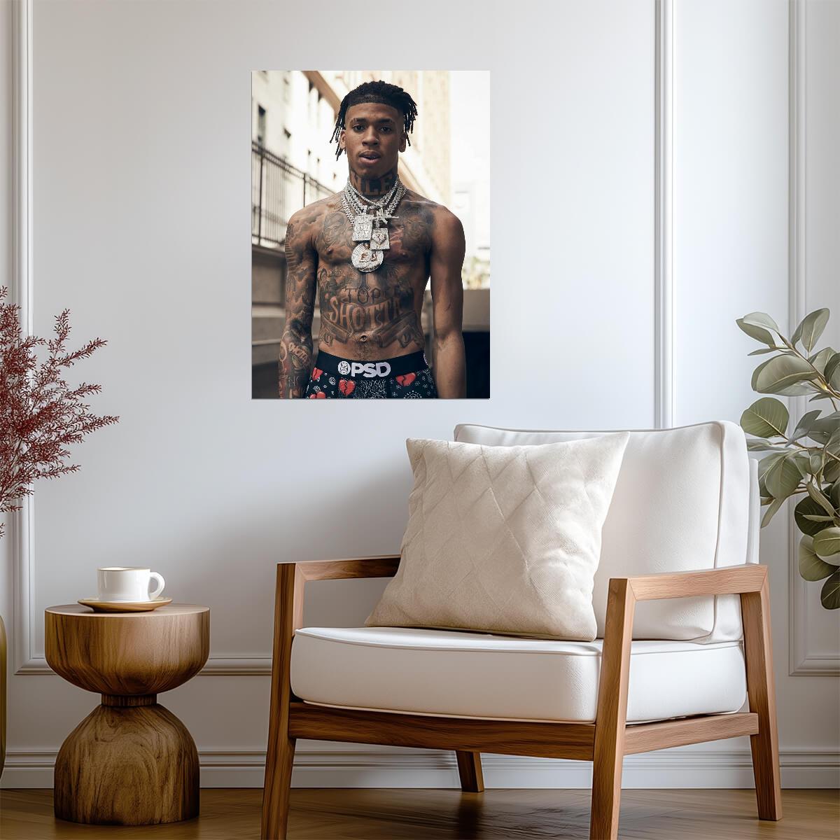 Nle Choppa Shirtless Tattoos | Hip Hop Star Poster | Music Celebrity Wall Art - Music Poster