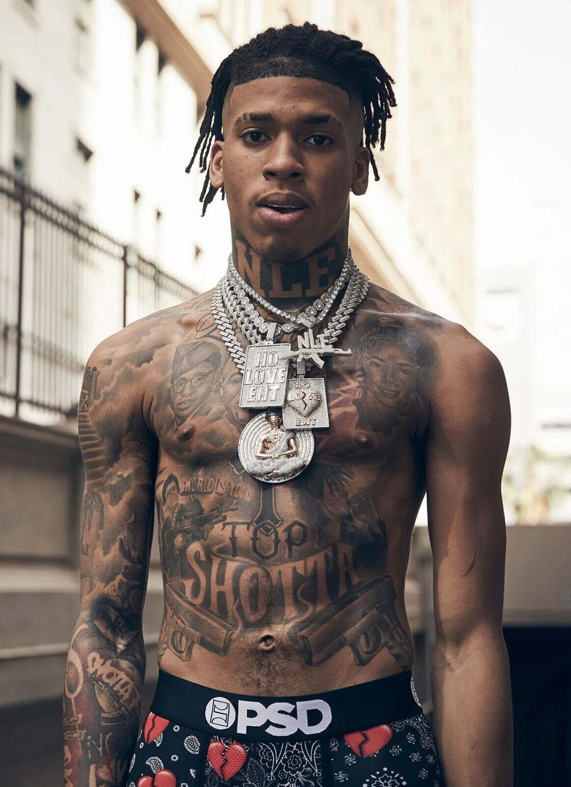 Nle Choppa Shirtless Tattoos | Hip Hop Star Poster | Music Celebrity Wall Art - Music Poster