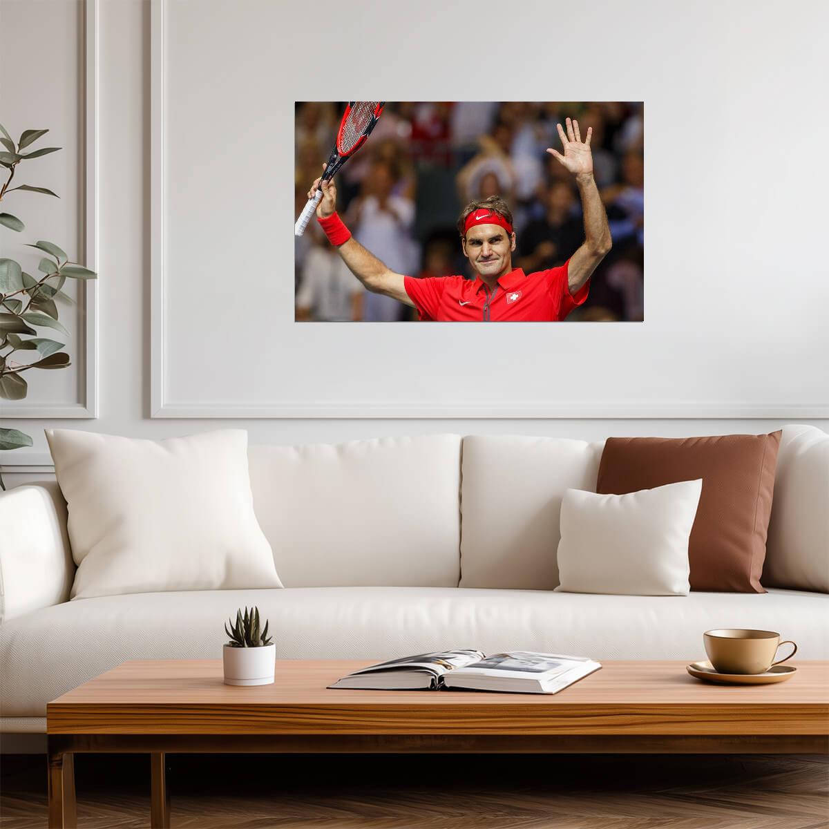 Roger Federer Swiss Tennis Legend | Tennis Poster | Victory Celebration Photo - Sports Poster