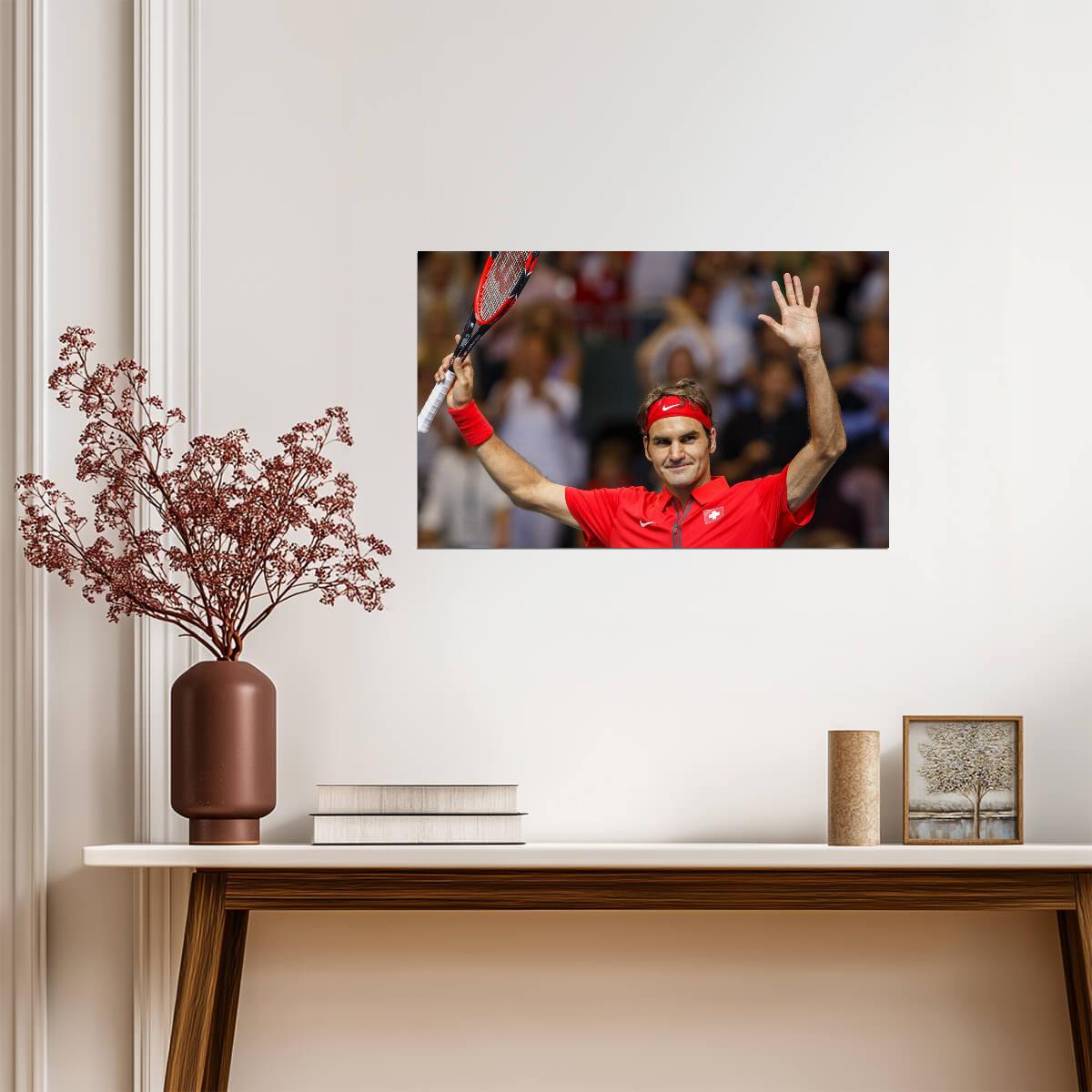 Roger Federer Swiss Tennis Legend | Tennis Poster | Victory Celebration Photo - Sports Poster