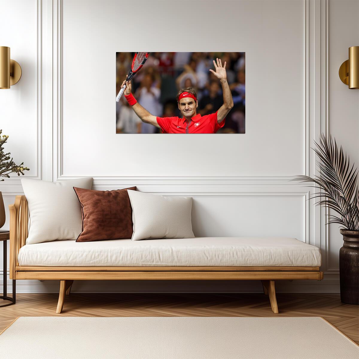 Roger Federer Swiss Tennis Legend | Tennis Poster | Victory Celebration Photo - Sports Poster