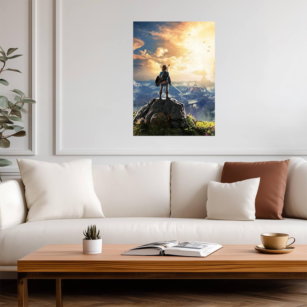 The Legend of Zelda Breath of the Wild Link Overlooking Hyrule Vista | Iconic Promo Art Poster | Gamer Gift BOTW Wall Art - Video Games Poster