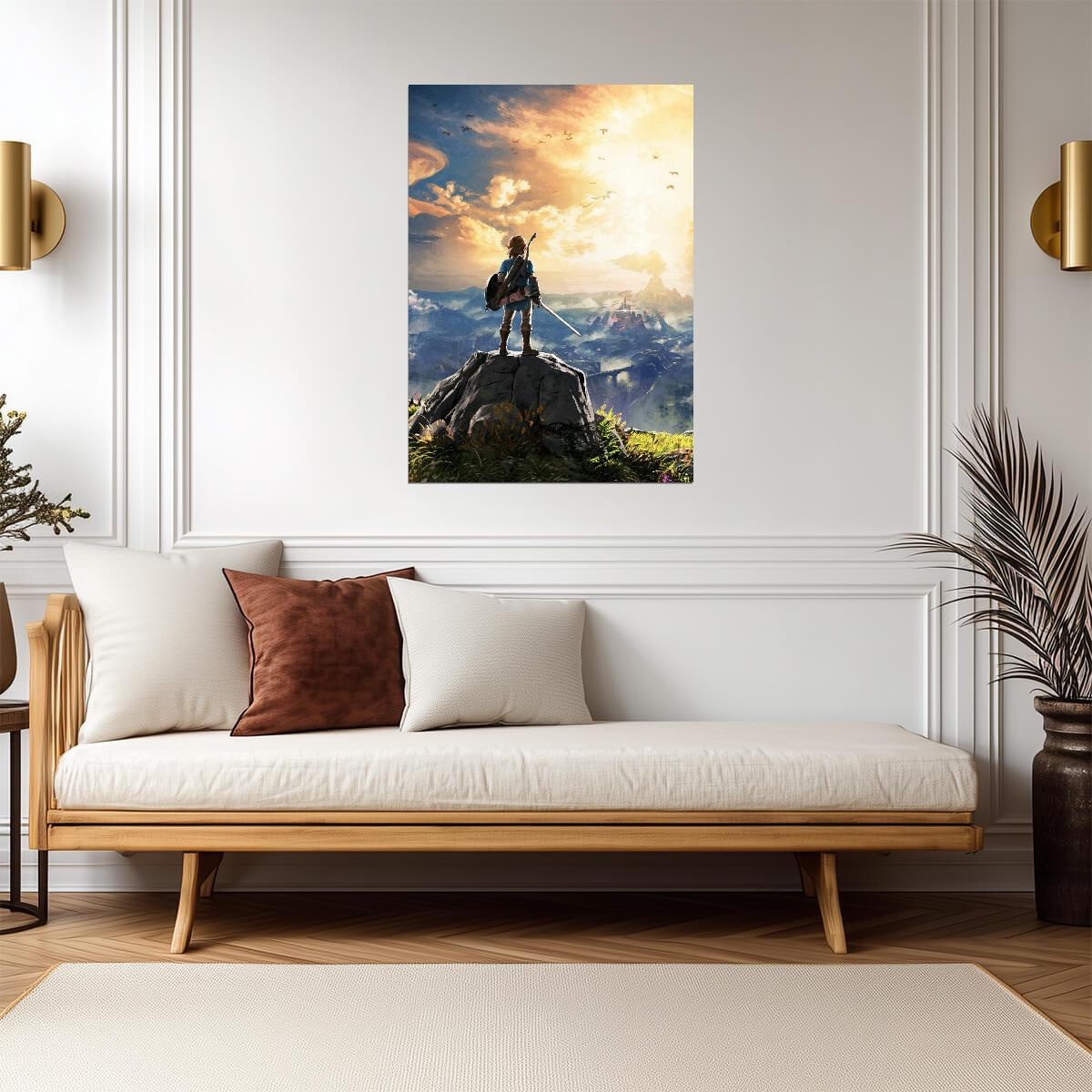 The Legend of Zelda Breath of the Wild Link Overlooking Hyrule Vista | Iconic Promo Art Poster | Gamer Gift BOTW Wall Art - Video Games Poster