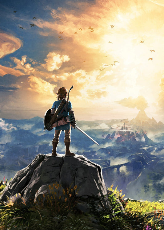 The Legend of Zelda Breath of the Wild Link Overlooking Hyrule Vista | Iconic Promo Art Poster | Gamer Gift BOTW Wall Art - Video Games Poster