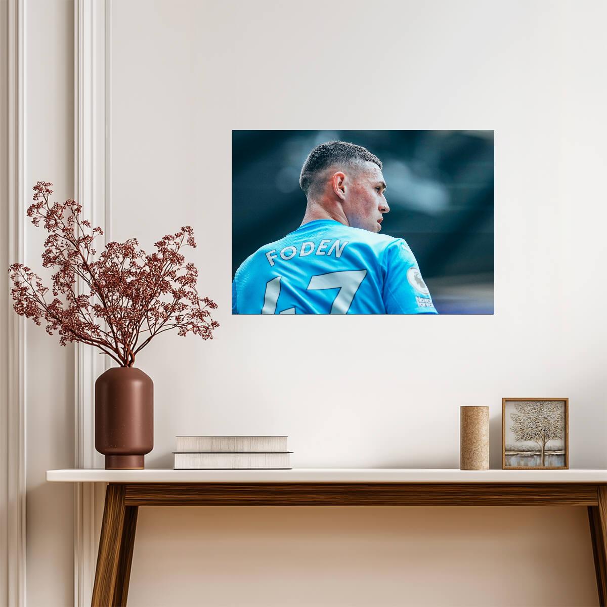 Phil Foden Manchester City | Close Up Portrait Poster | Soccer Star Wall Art - Sports Poster