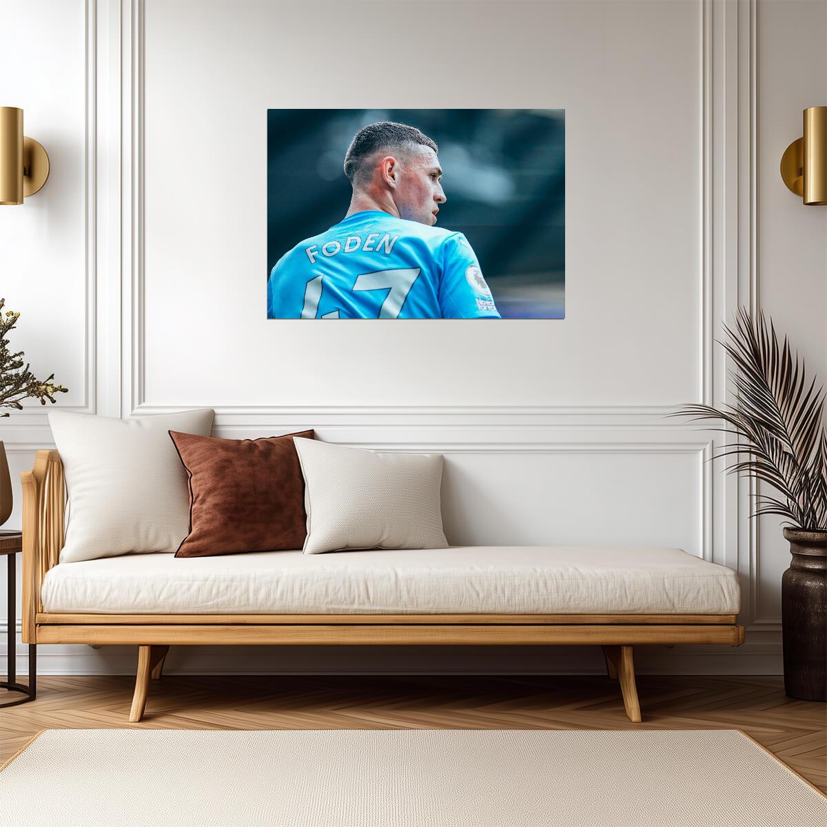 Phil Foden Manchester City | Close Up Portrait Poster | Soccer Star Wall Art - Sports Poster
