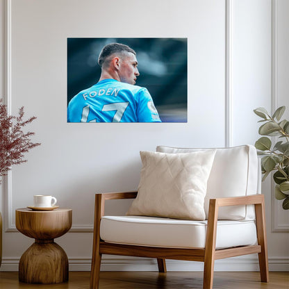 Phil Foden Manchester City | Close Up Portrait Poster | Soccer Star Wall Art - Sports Poster