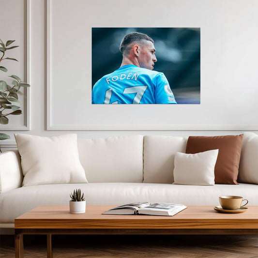 Phil Foden Manchester City | Close Up Portrait Poster | Soccer Star Wall Art - Sports Poster
