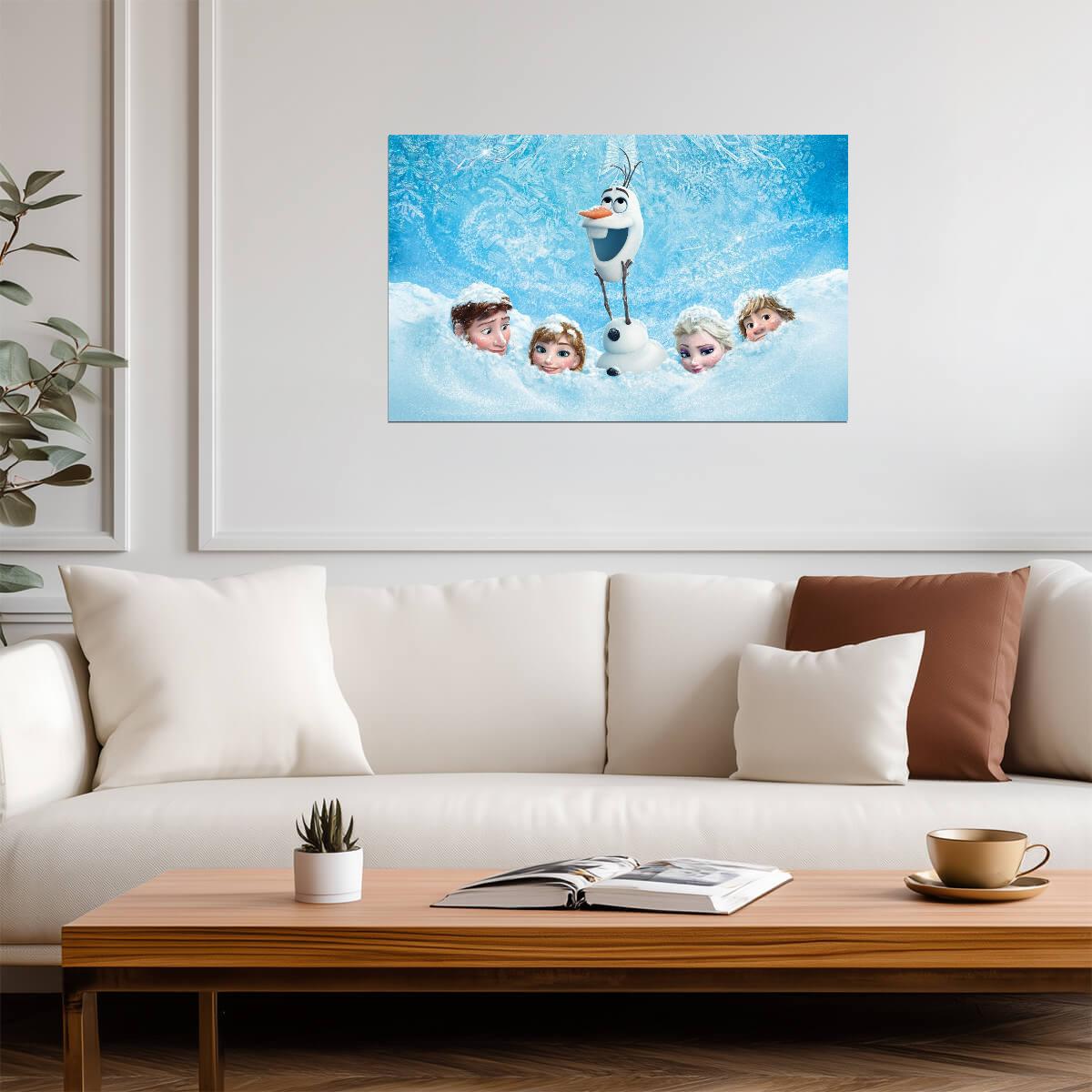 Frozen Movie Poster | Olaf Anna Elsa & Kristoff | Animated Film Art for Kids Room - Movies & TV Poster