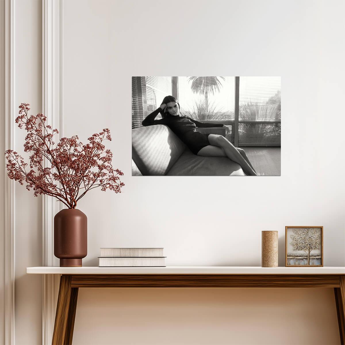 Kendall Jenner Poster | B&W Couch Model Print - Celebrities Poster