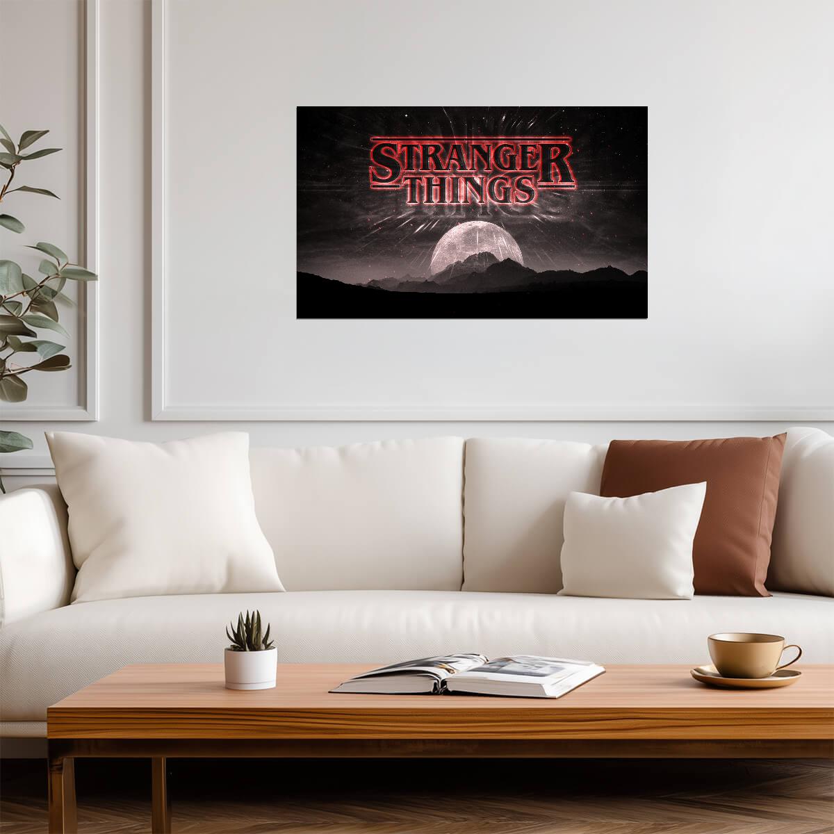 Stranger Things Atmospheric Moon | Sci-Fi TV Show Poster | Red Logo Graphic Art - Movies & TV Poster