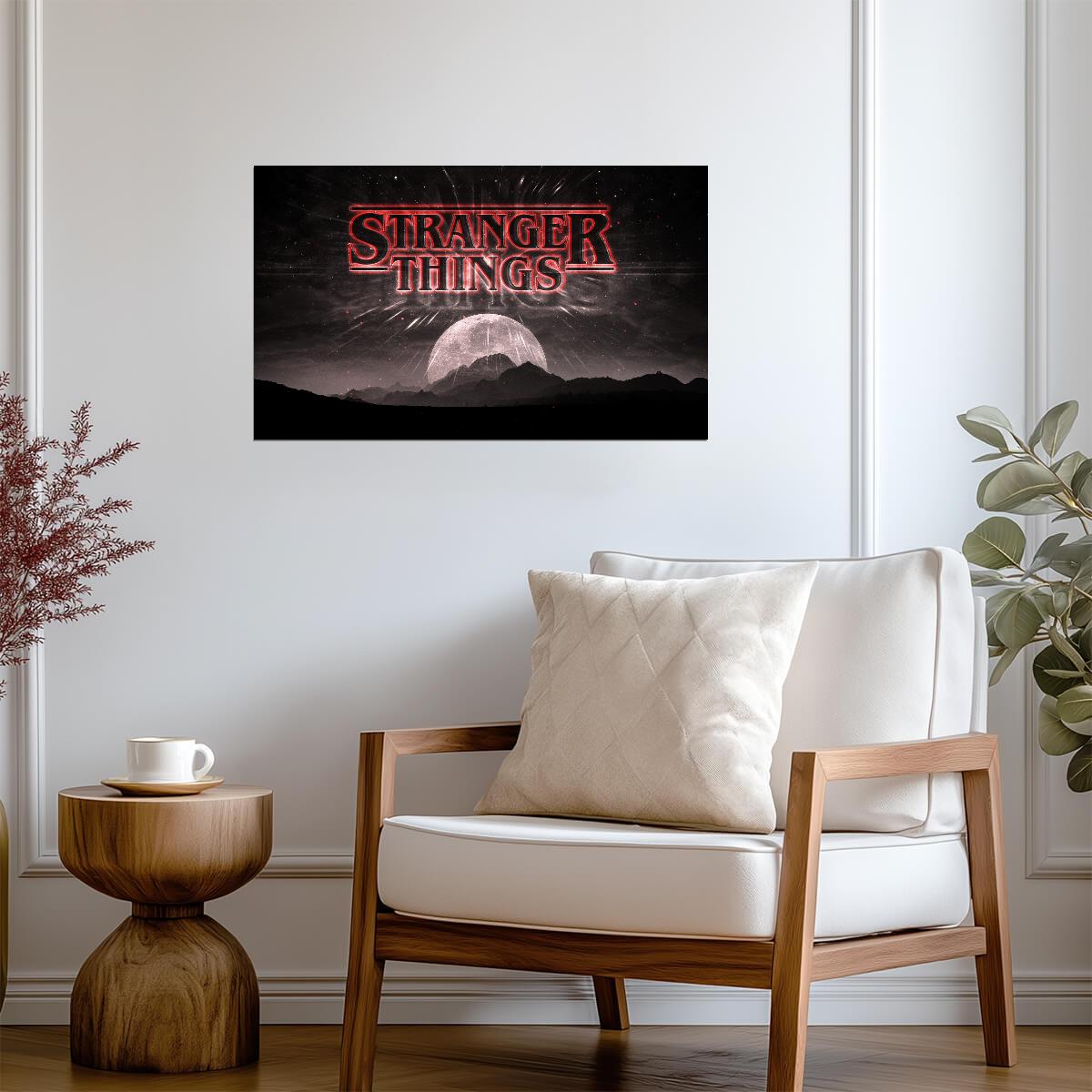 Stranger Things Atmospheric Moon | Sci-Fi TV Show Poster | Red Logo Graphic Art - Movies & TV Poster