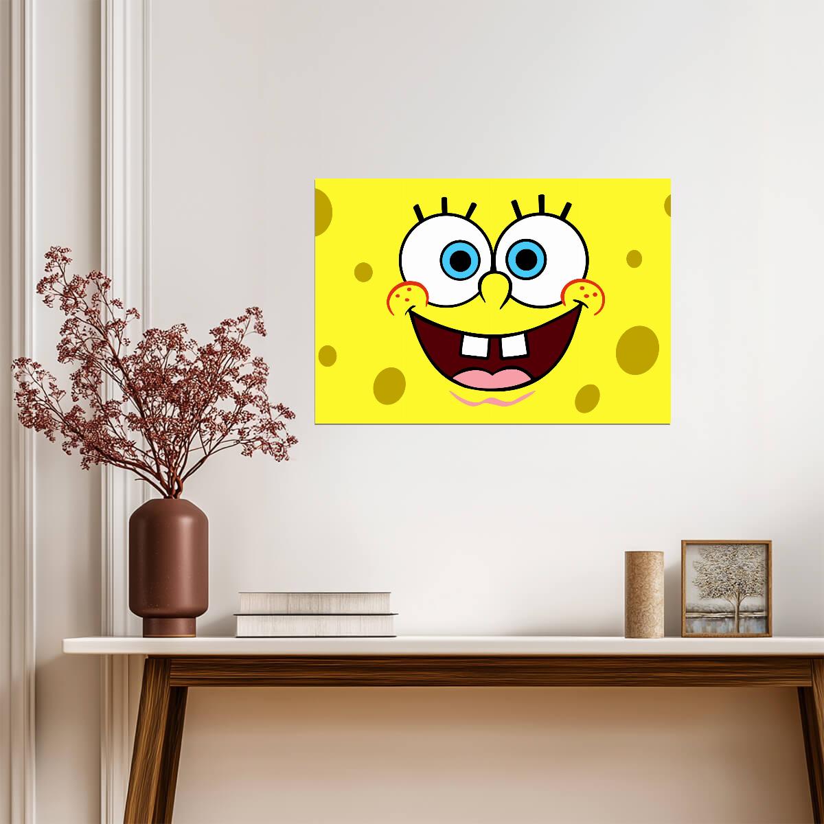 Spongebob Squarepants Happy Face | Close-Up Cartoon Poster | Kids Room Wall Art - Movies & TV Poster