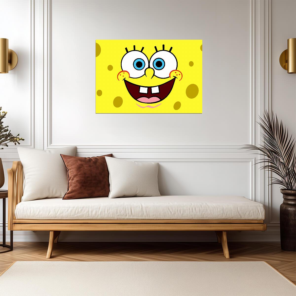 Spongebob Squarepants Happy Face | Close-Up Cartoon Poster | Kids Room Wall Art - Movies & TV Poster