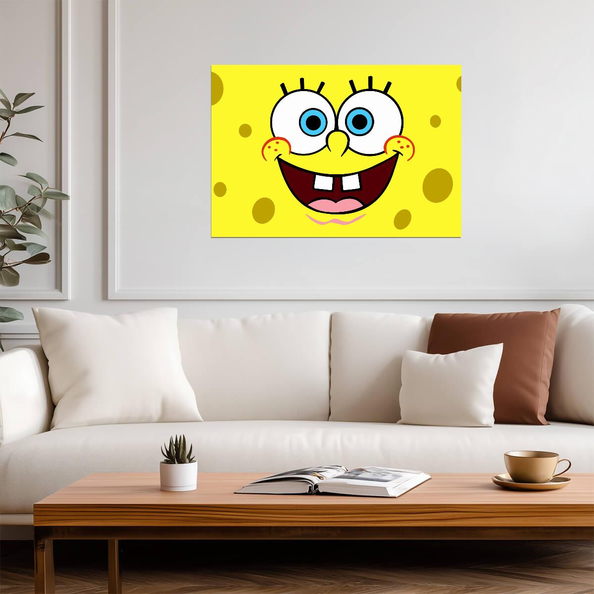 Spongebob Squarepants Happy Face | Close-Up Cartoon Poster | Kids Room Wall Art - Movies & TV Poster