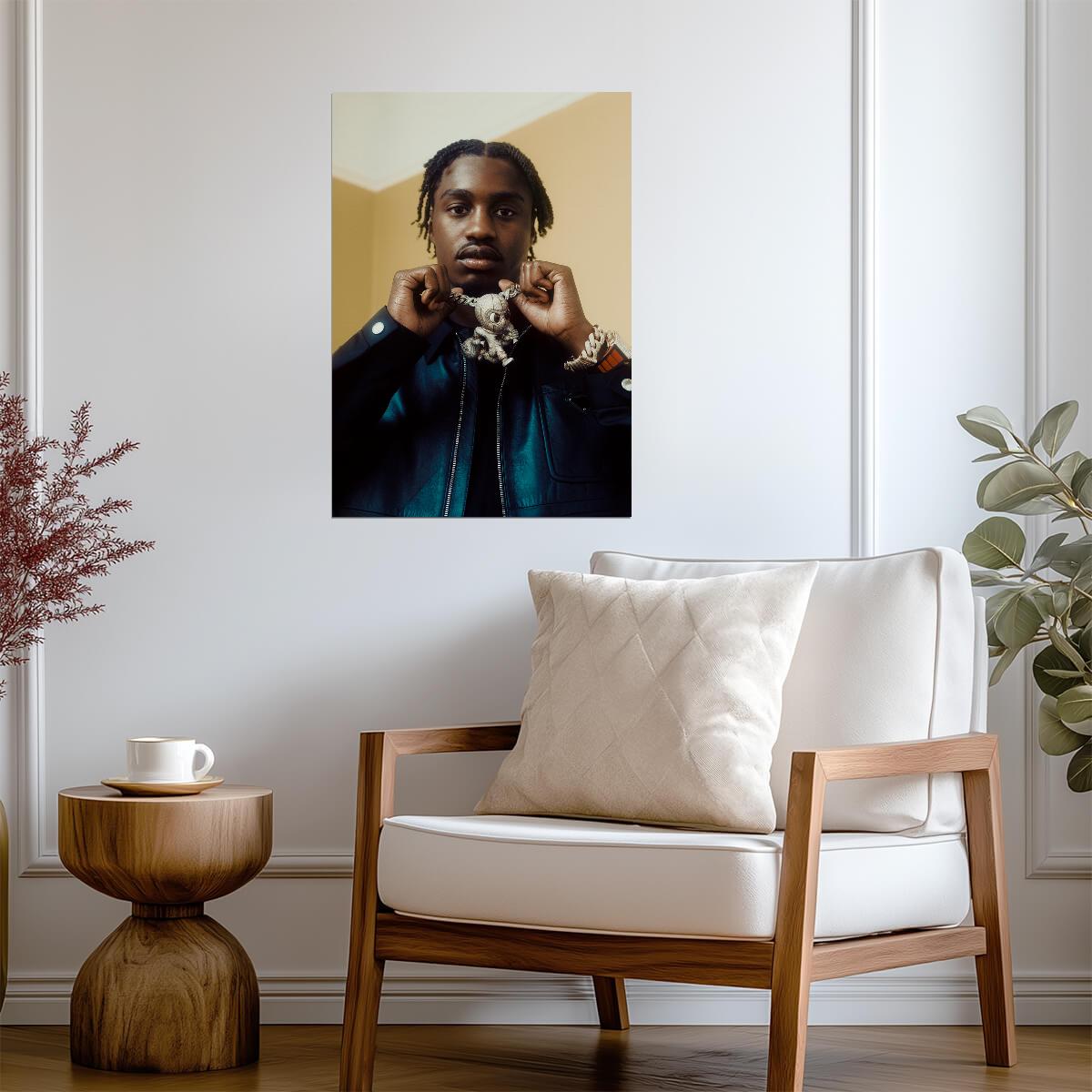 Lil Tjay Showing Off Pendant | Hip Hop Artist Poster | Modern Rapper Bling Decor - Music Poster