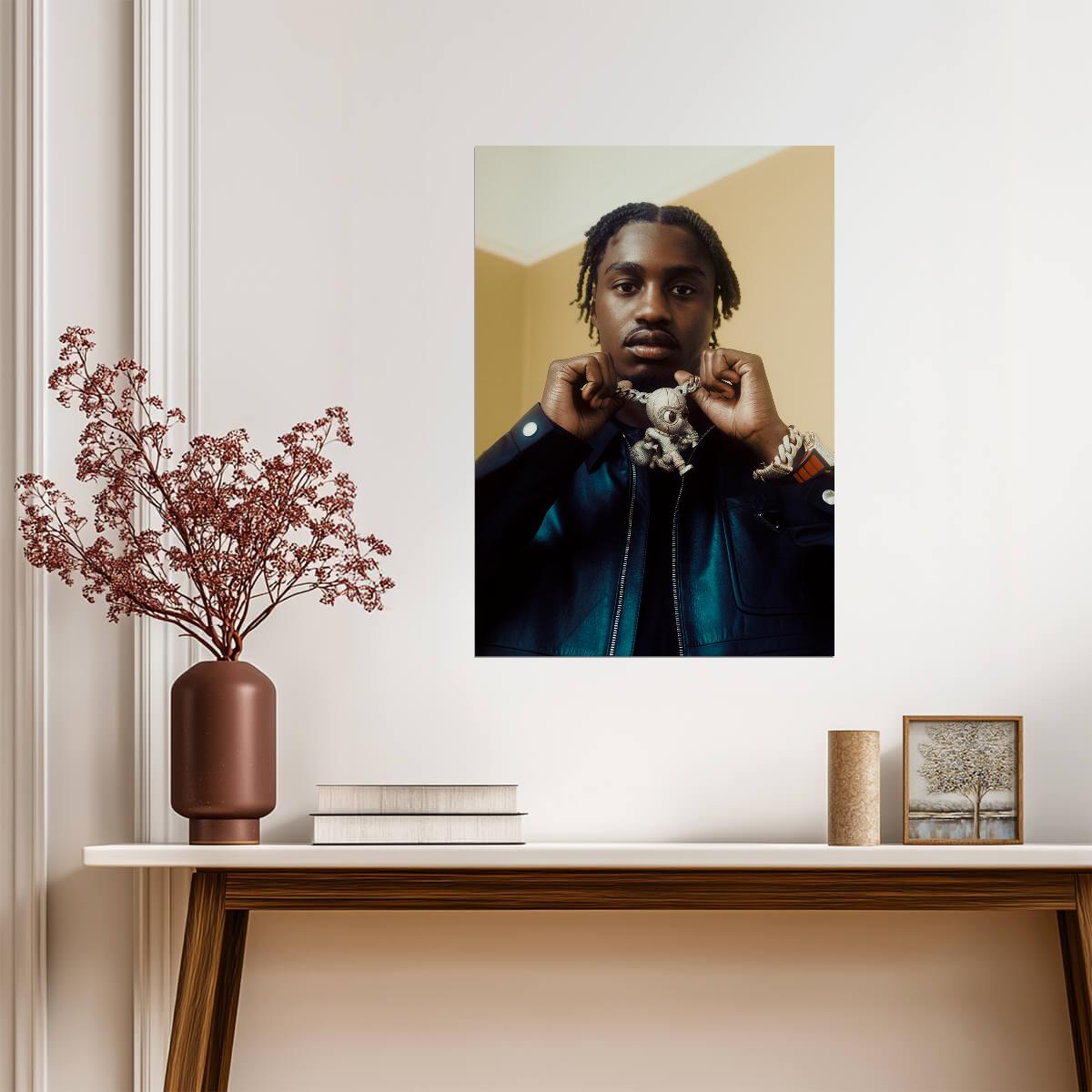 Lil Tjay Showing Off Pendant | Hip Hop Artist Poster | Modern Rapper Bling Decor - Music Poster