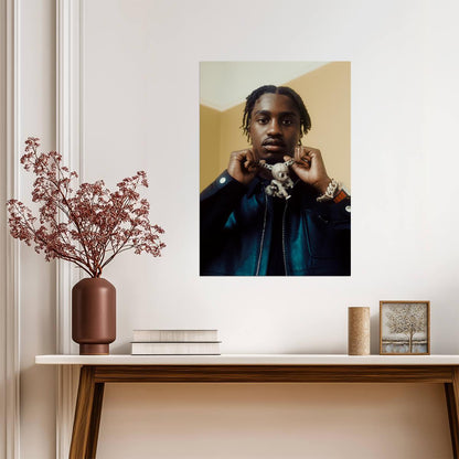 Lil Tjay Showing Off Pendant | Hip Hop Artist Poster | Modern Rapper Bling Decor - Music Poster