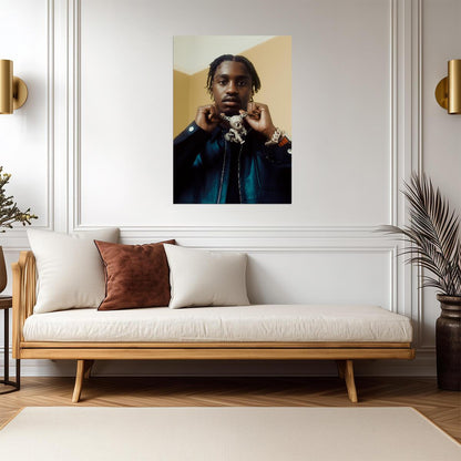 Lil Tjay Showing Off Pendant | Hip Hop Artist Poster | Modern Rapper Bling Decor - Music Poster