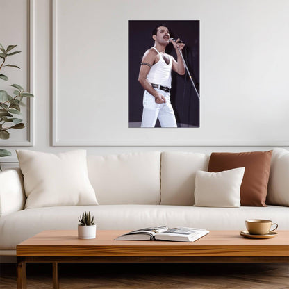 Freddie Mercury at Live Aid 1985 | Queen Concert Photo Poster | Rock Music Legend - Music Poster