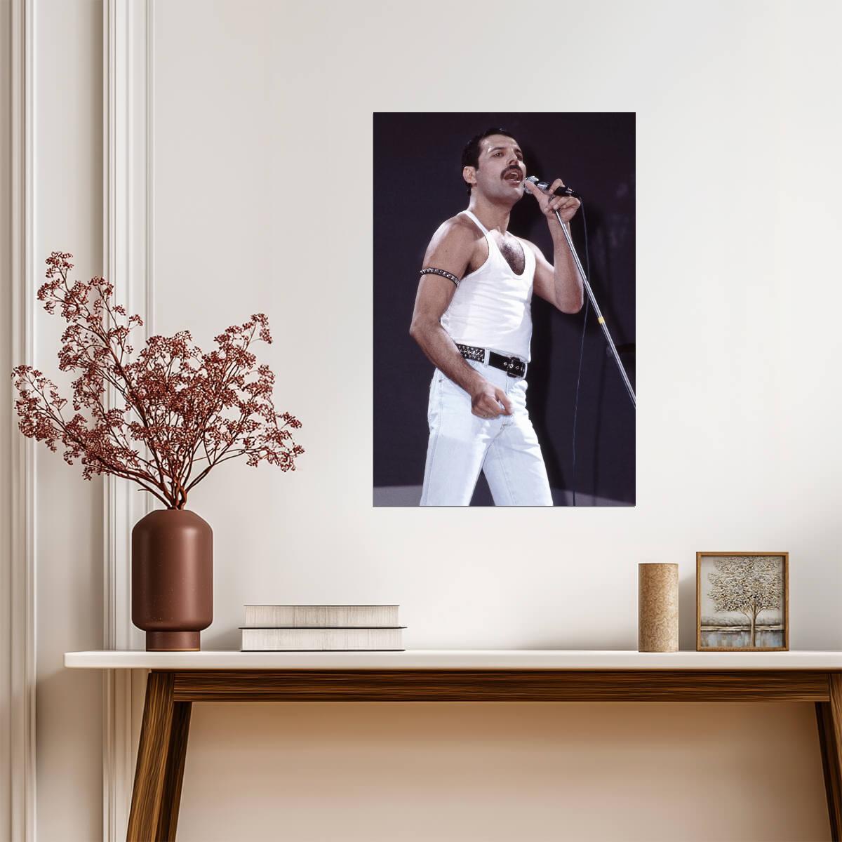 Freddie Mercury at Live Aid 1985 | Queen Concert Photo Poster | Rock Music Legend - Music Poster